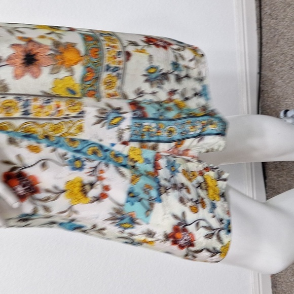 Shana Multicolor Boho Preppy Silk 3/4 Sleeve Floral Imaginarium Dress Size M - Picture 9 of 12
